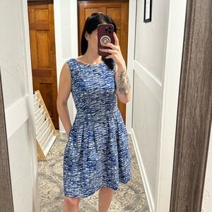 Kate Spade Dress Women Size 8 Blue White Fit & Flare Sleeveless Pockets